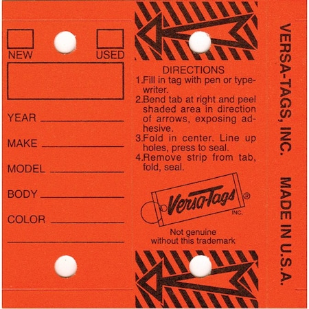 Car Dealer Depot Genuine Versa-Tag Key Tags: Orange Pk 416